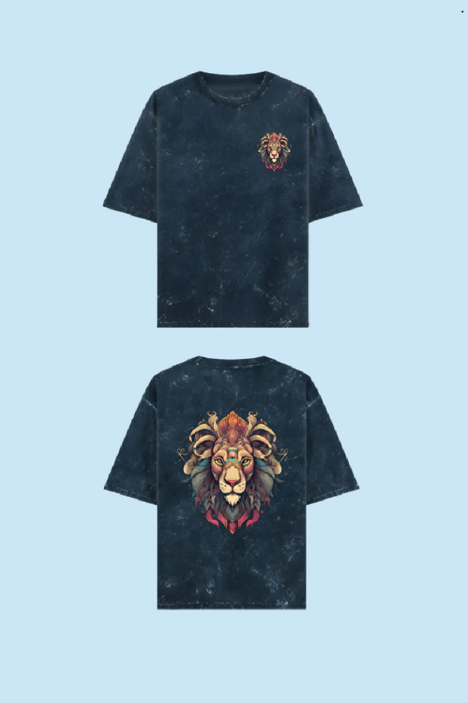 Acid Washed Oversized Tshirt : Animal Totems-Lion