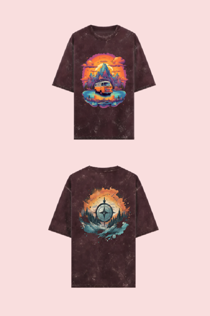 Acid Washed Oversized Tshirt : Wanderlust
