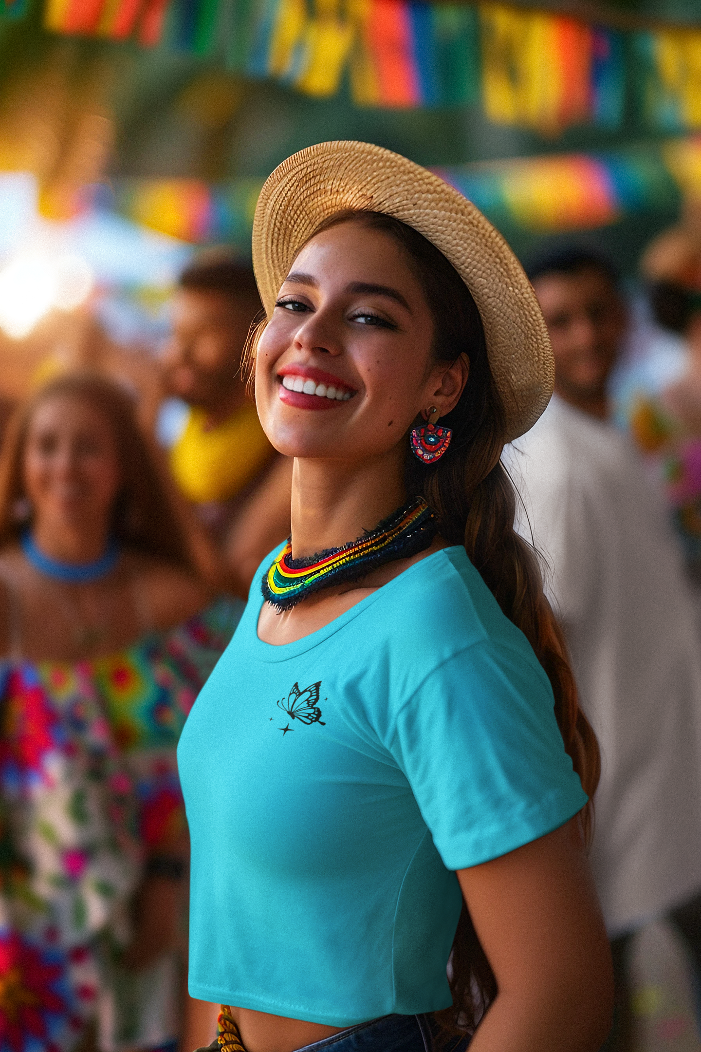 Crop Top : Black Butterfly