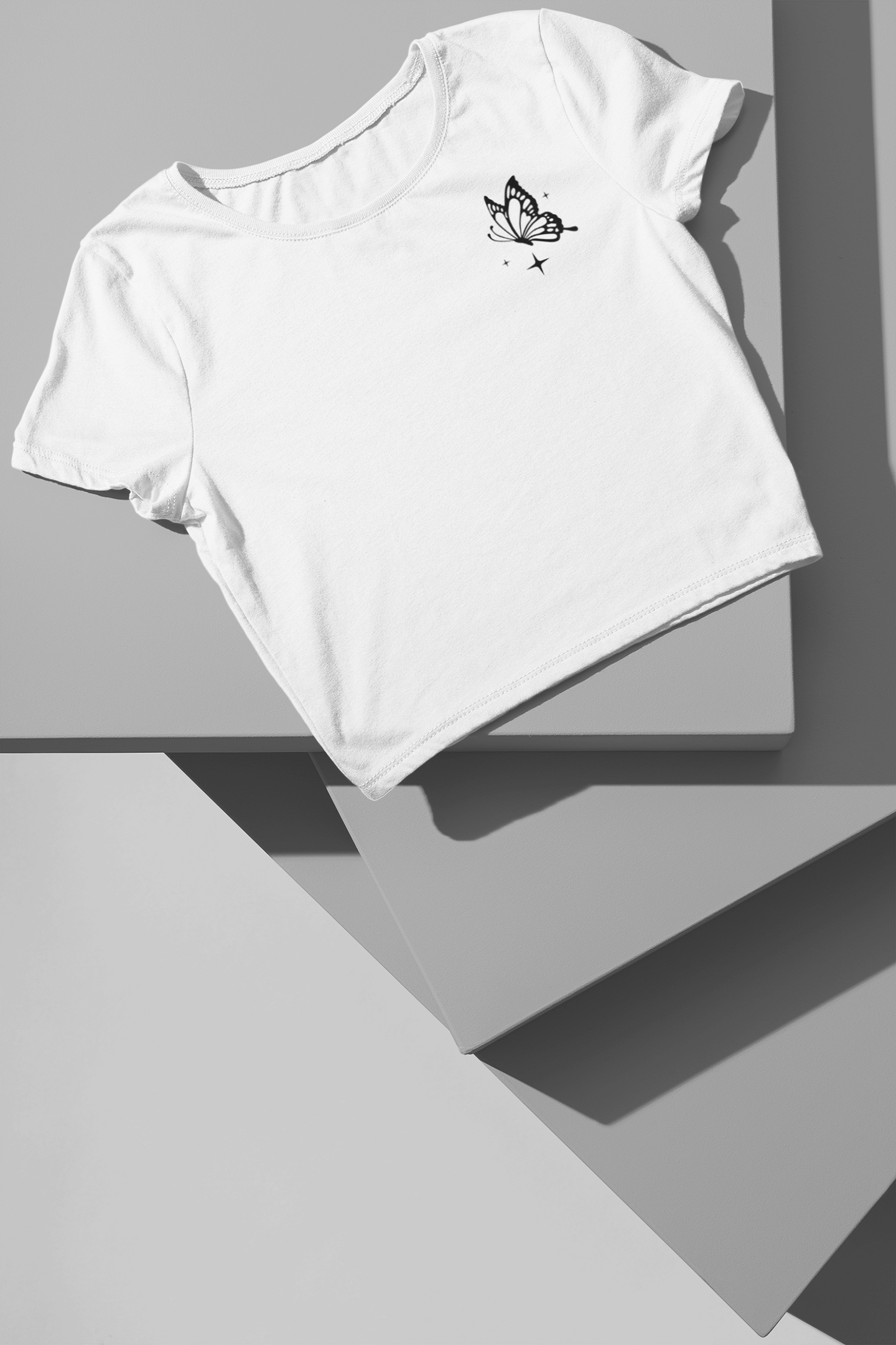 Crop Top : Black Butterfly