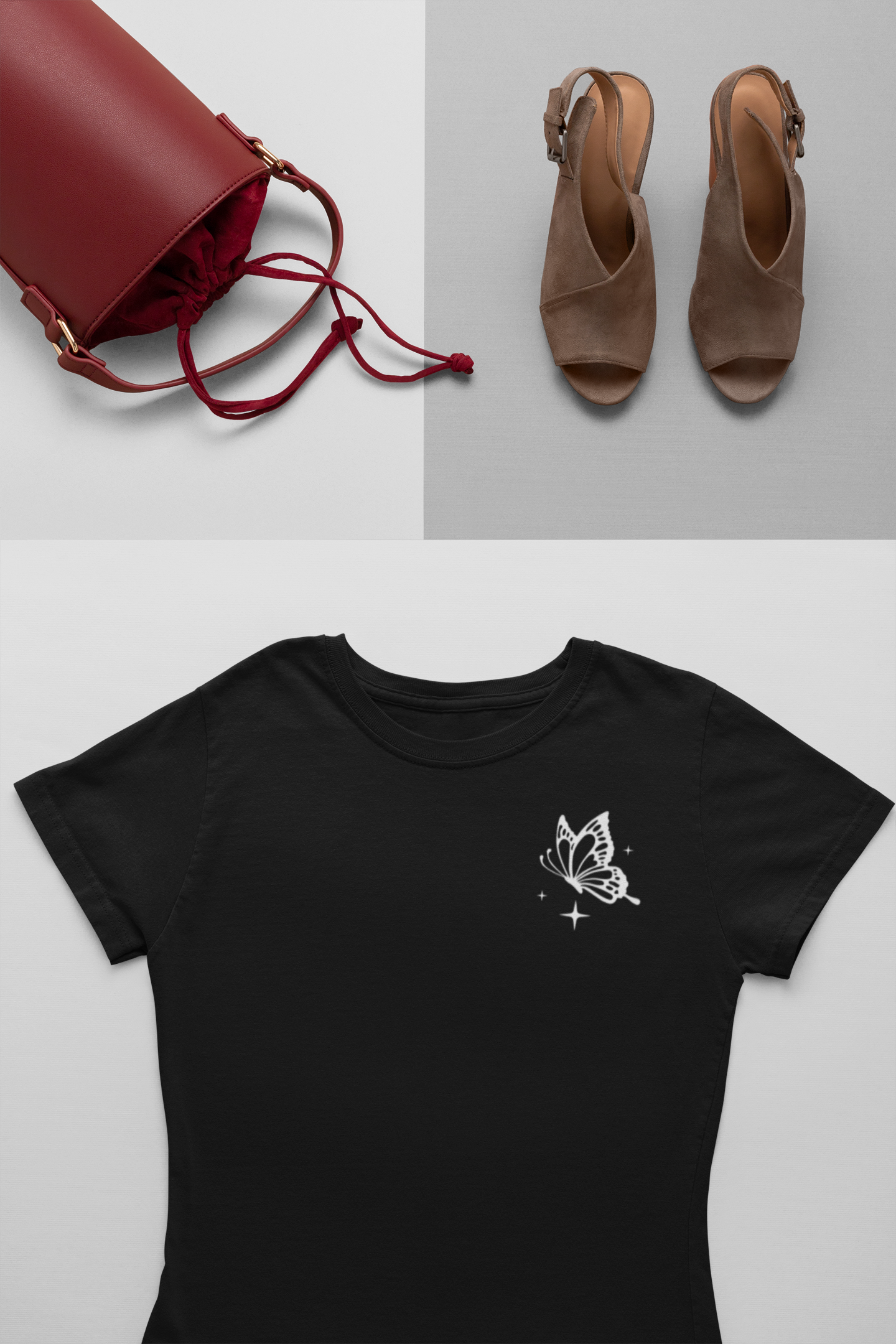 Crop Top : White Butterfly