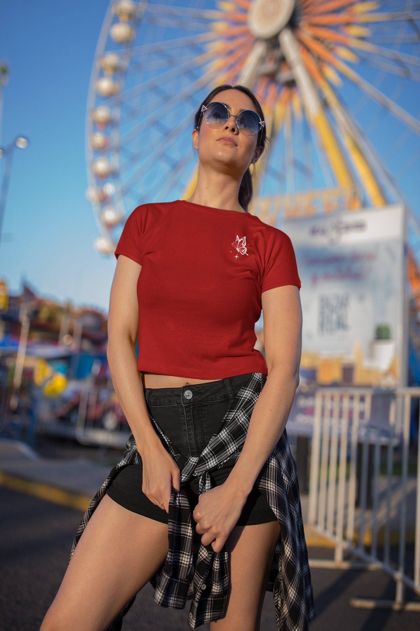 Crop Top : White Butterfly