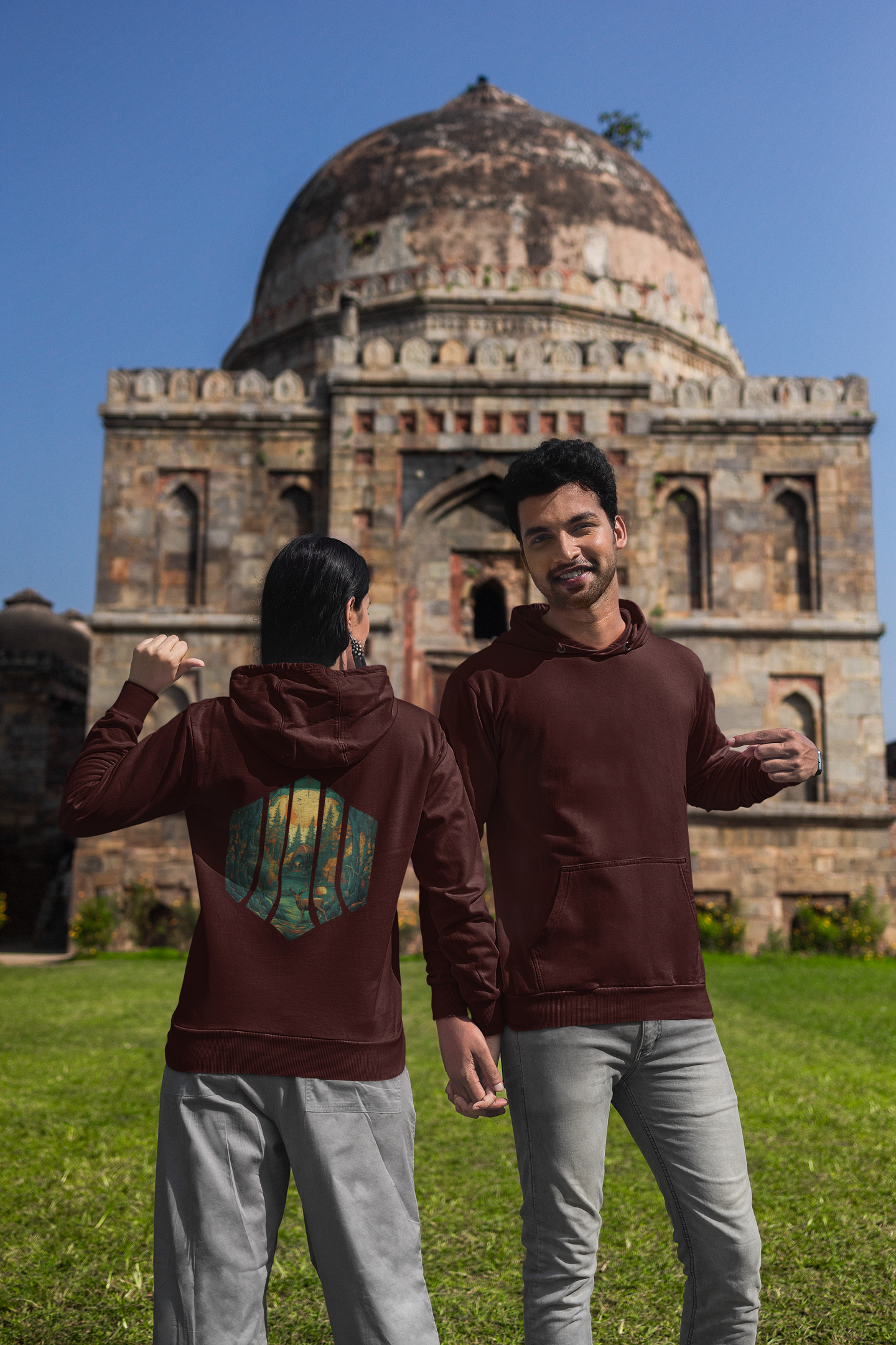 Unisex Hoodie : Striped Forest Deer