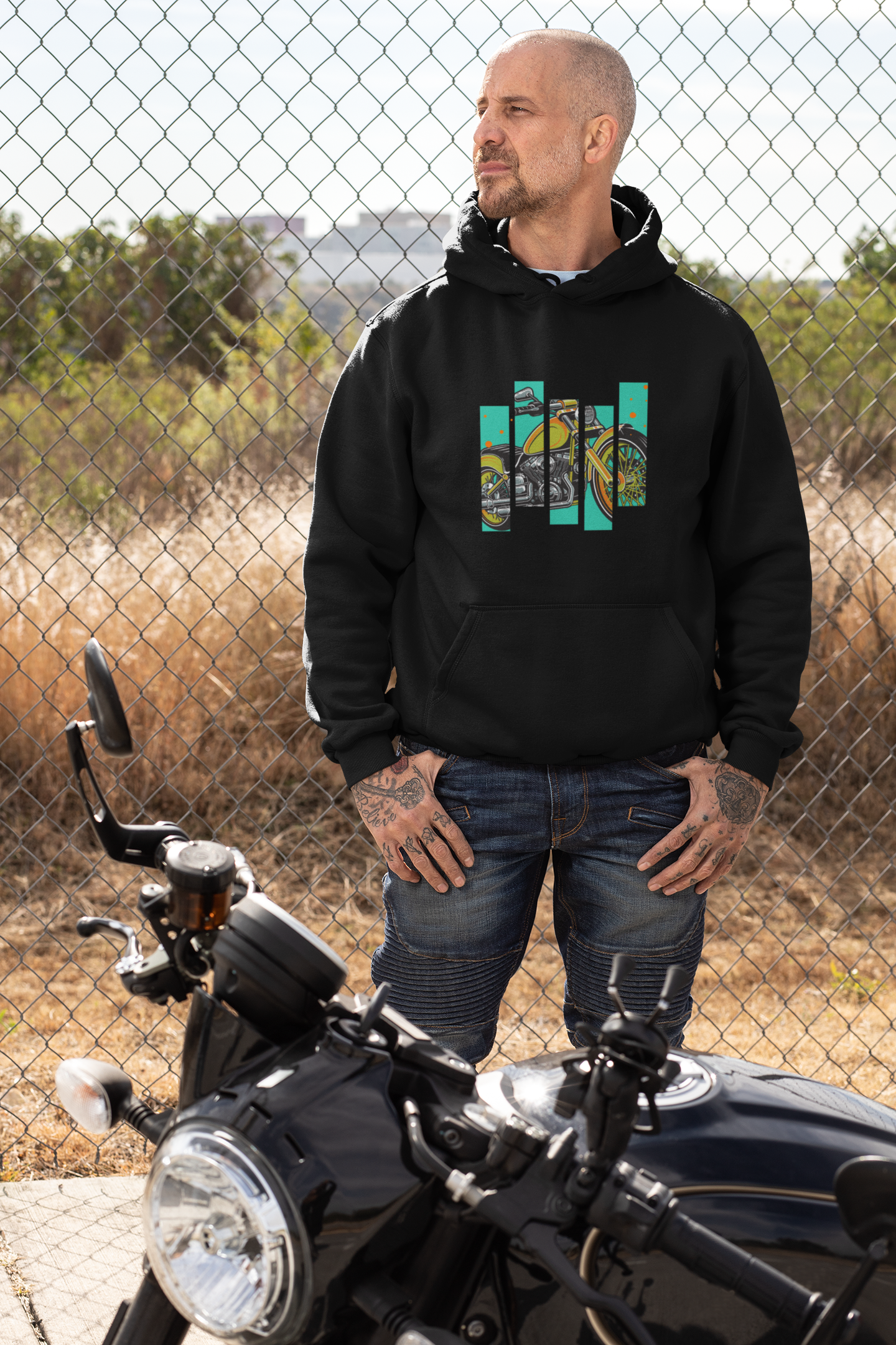 Unisex Hoodie : Striped MotorBike